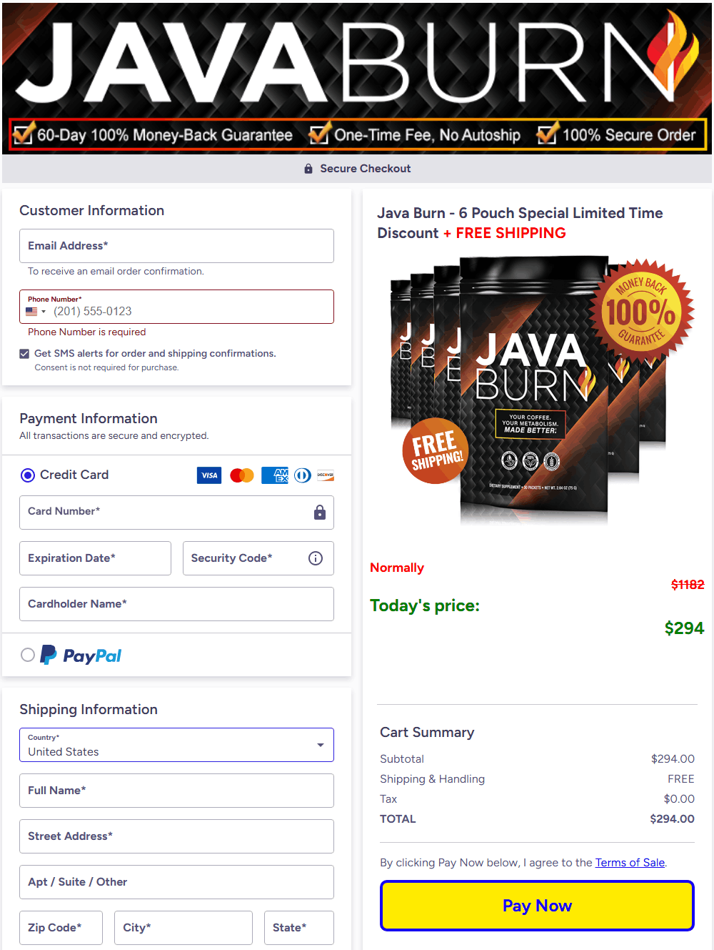 Javaburn Checkout Page